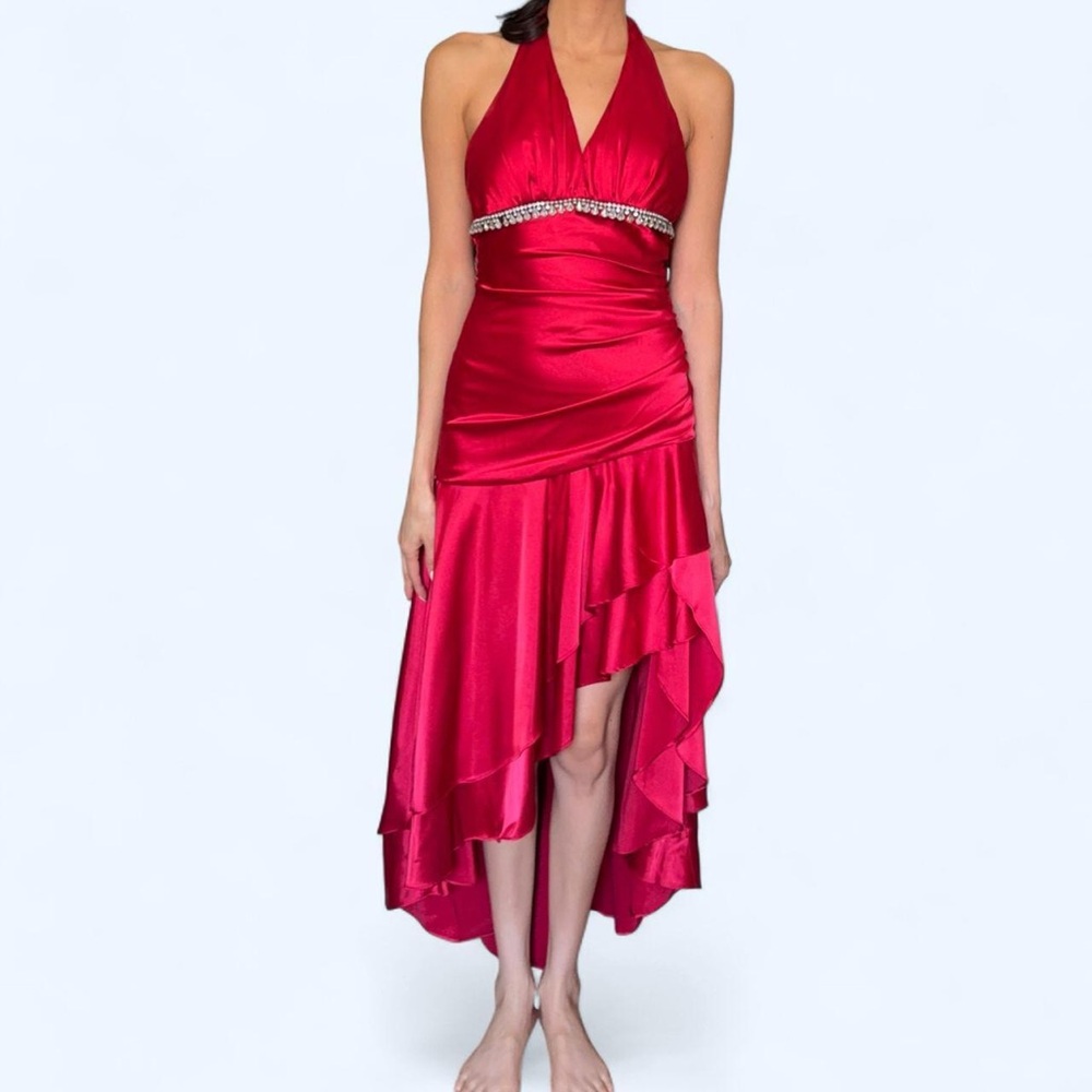 ❤️✨ Aspeed USA Red Satin Halter High-Low Dress ✨❤️